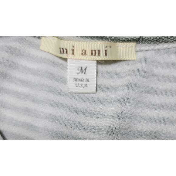 Miami Green White Striped Crochet Hem Medium Lightweight Soft Short Sleeves - Picture 4 of 5